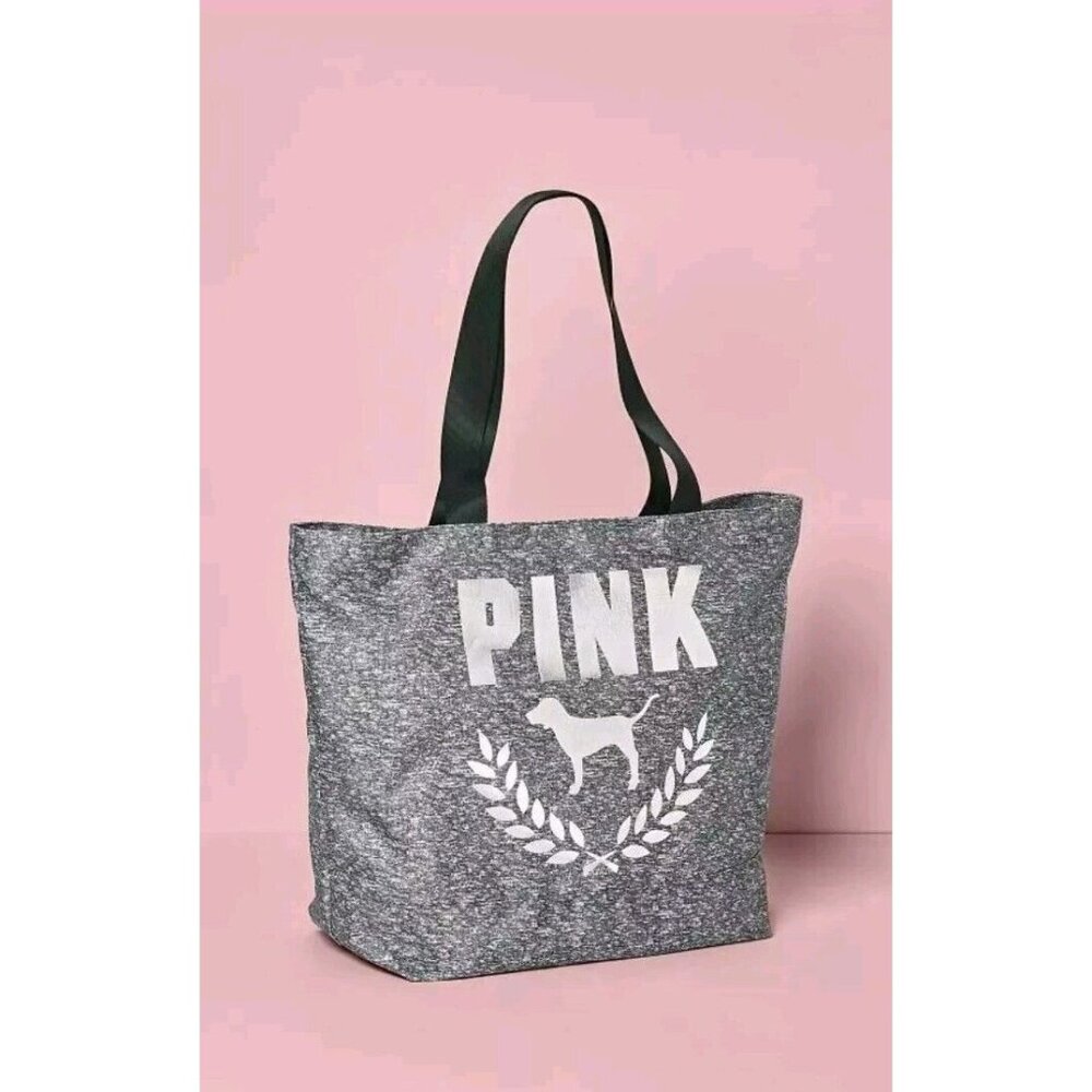 Victoria’s Secret PINK Gray Carryall Zip Top Tote Weekend Bag NWOT
